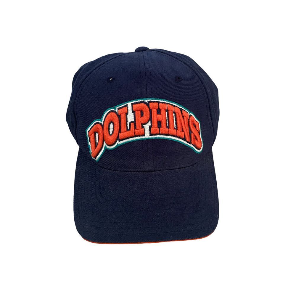 Vtg Miami Dolphins NFL American Needle Navy Blue Wool Blend‎ Strapback Hat Cap